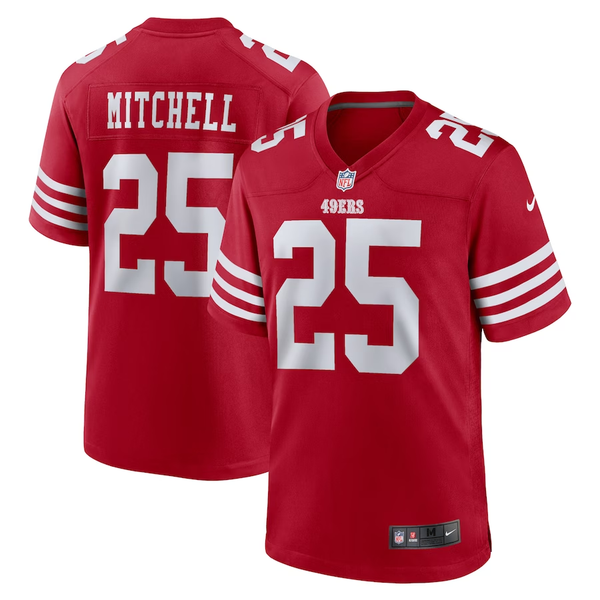 Men's San Francisco 49ers Elijah Mitchell #25 Scarlet Player Game Jersey