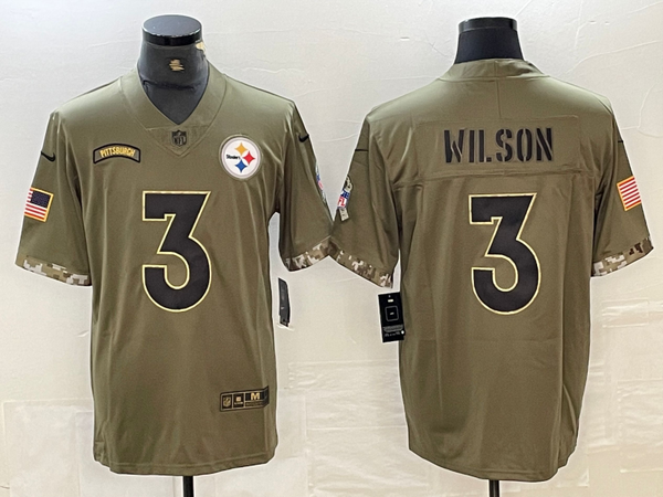 Men's Pittsburgh Steelers Russell Wilson #3 Olive 2022 Salute To Service Limited Jersey