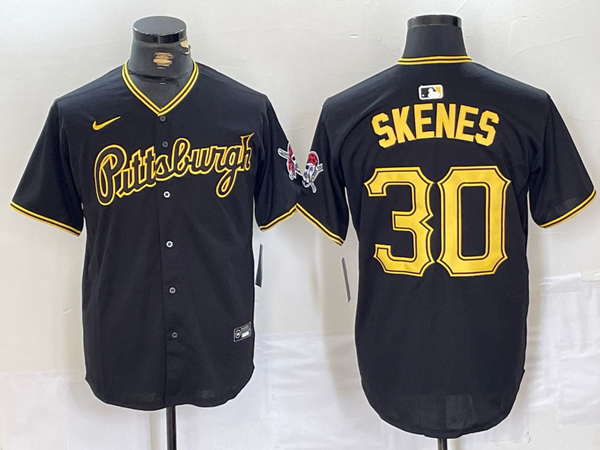 Men's Pittsburgh Pirates Paul Skenes #30 Black Replica Player Jersey