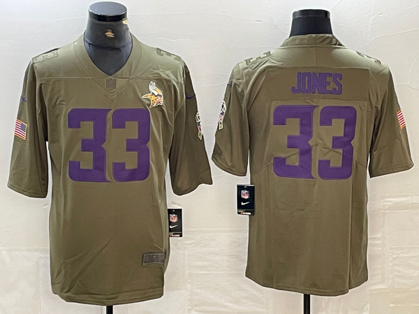 Men's Minnesota Vikings Aaron Jones #33 Olive Player Game Jersey