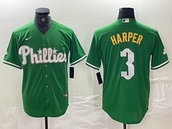 Men's Philadelphia Phillies Bryce Harper #3 Green Replica Game Jersey