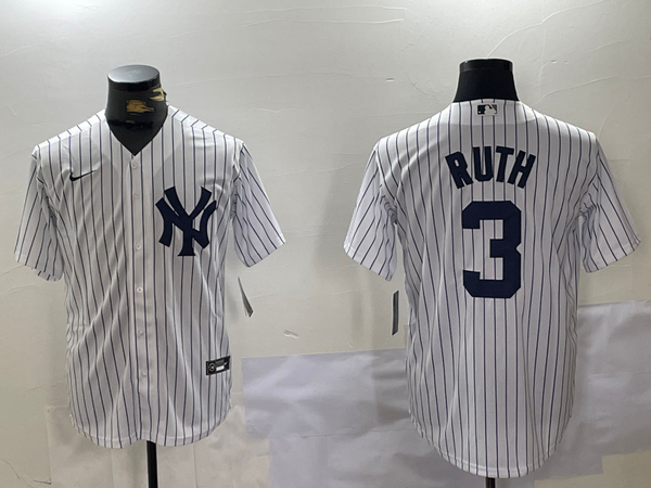 Men's New York Yankees Babe Ruth #3 White Game Player Jersey