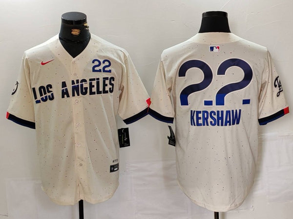 Men's Los Angeles Dodgers Clayton Kershaw #22 Cream 2024 City Connect Replica Player Jersey