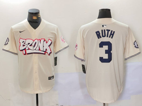 Men's New York Yankees Babe Ruth #3 Cream Limited Player Jersey