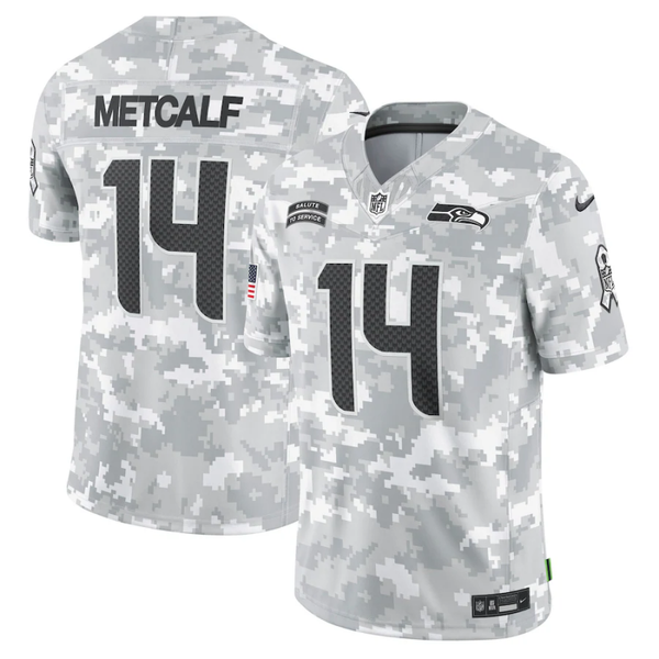 Men's Seattle Seahawks DK Metcalf #14 Arctic Camo 2024 Salute to Service Limited Jersey