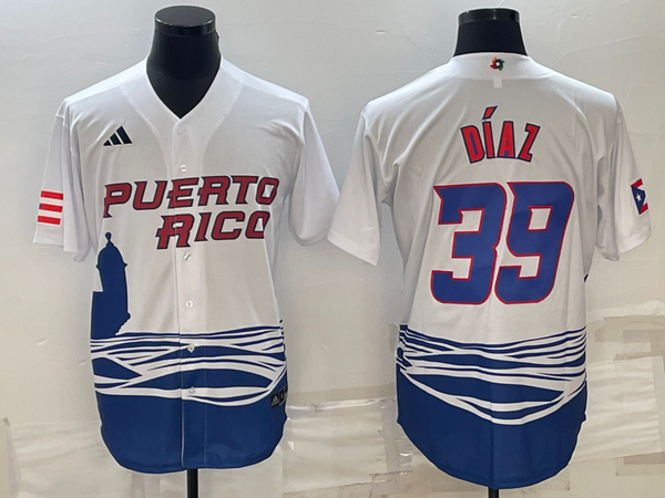 Men's 2023 World Baseball Classic #39 Edwin Diaz Puerto Rico White Jersey