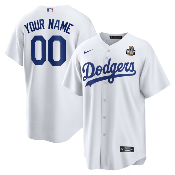 Men's Los Angeles Dodgers White 2024 World Series Home Custom Replica Jersey