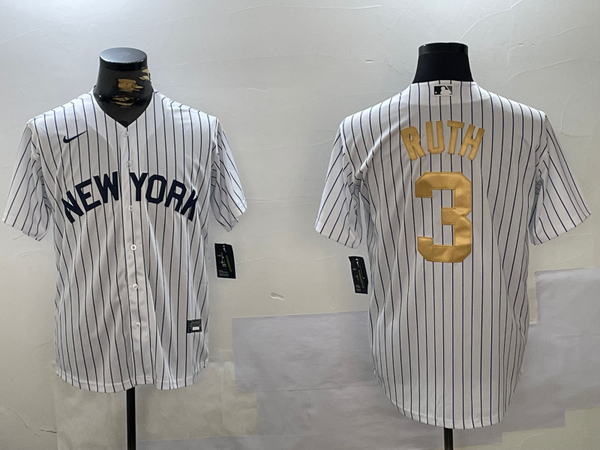 Men's New York Yankees Babe Ruth #3 White Player Game Jersey