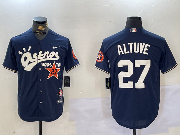 Men's Houston Astros Jose Altuve #27 Navy Game Player Jersey