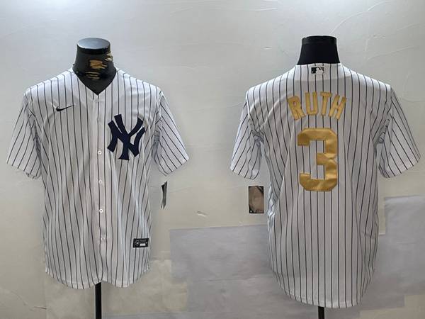 Men's New York Yankees Babe Ruth #3 White Team Game Jersey