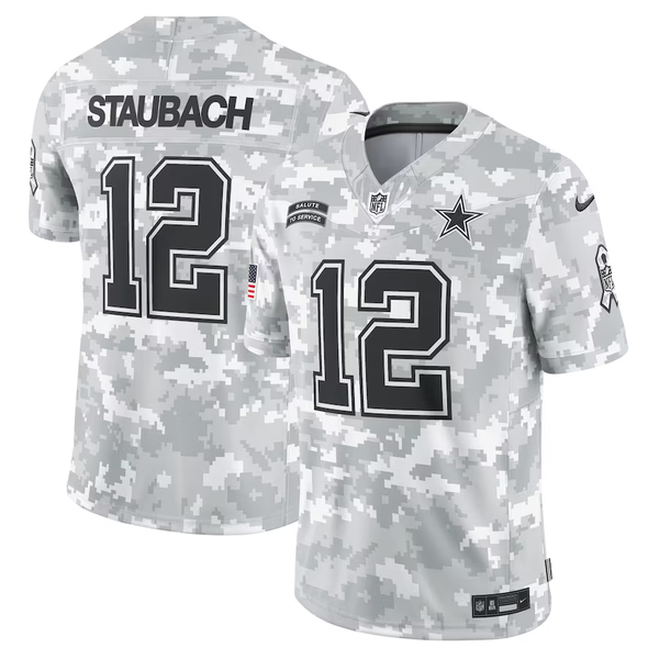 Men's Dallas Cowboys Roger Staubach #12 Arctic Camo 2024 Salute to Service Retired Player Limited Jersey