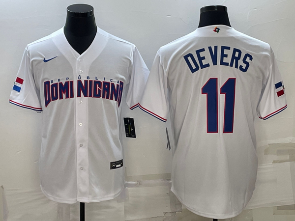 Men's 2023 World Baseball Classic #11 Rafael Devers Dominican Republic White Jersey