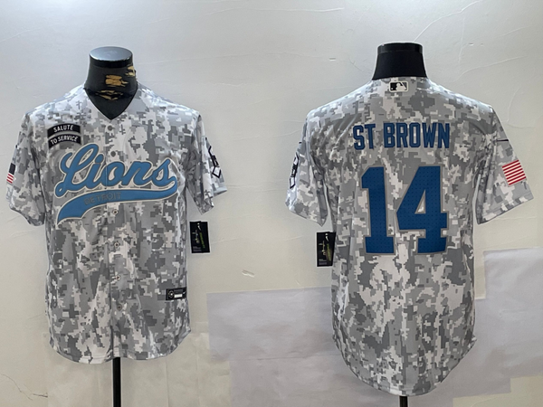 Men's Detroit Lions Amon-Ra St. Brown #14 Arctic Camo 2024 Salute to Service Player Jersey