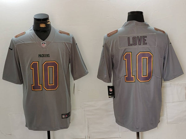 Men's Green Bay Packers Jordan Love #10 Gray Atmosphere Fashion Game Jersey