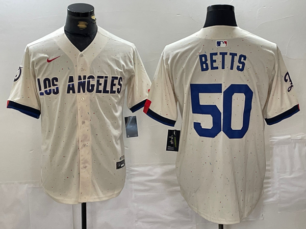 Men's Los Angeles Dodgers Mookie Betts #50 Cream 2024 City Connect Limited Player Jersey