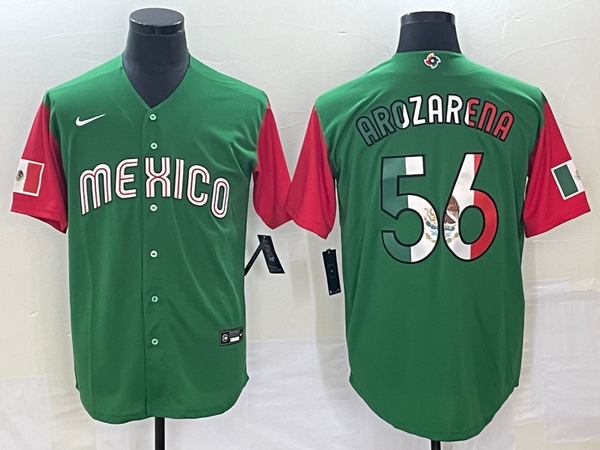 Men's 2023 World Baseball Classic #56 Randy Arozarena Mexico Jersey Green