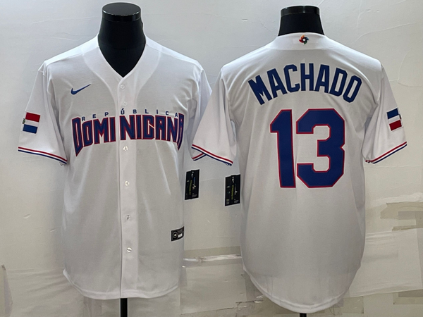 Men's 2023 World Baseball Classic #13 Manny Machado Dominican Republic White Jersey