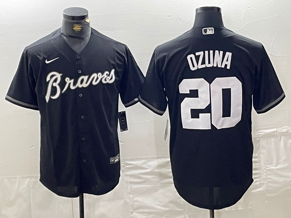 Men's Atlanta Braves Marcell Ozuna #20 Black Limited Player Jersey