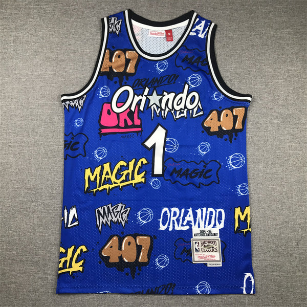 Men's Orlando Magic Penny Hardaway #1 Blue Swingman Graffiti Edition Jersey