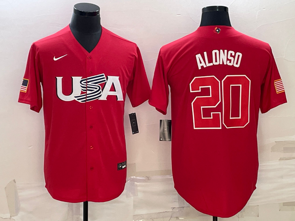 Men's 2023 World Baseball Classic #20 Pete Alonso USA Red Jersey