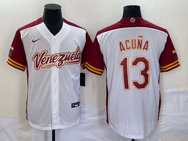 Men's 2023 World Baseball Classic #13 Ronald Acu?a Jr. Venezuela White Jersey