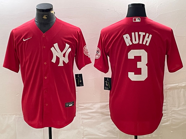 Men's New York Yankees Babe Ruth #3 Red Replica Player Jersey