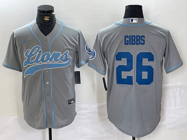 Men's Detroit Lions Jahmyr Gibbs #26 Gray Game Jersey