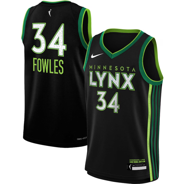 Men's Minnesota Lynx Sylvia Fowles #34 Black 2023 Rebel Edition Victory Player Jersey