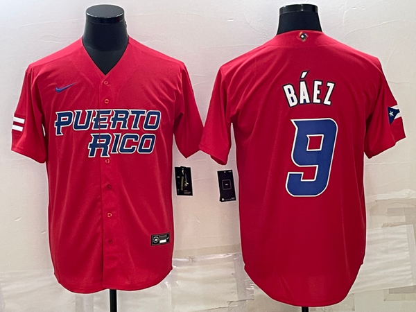 Men's 2023 World Baseball Classic #9 Javier Baez Puerto Rico Red Jersey