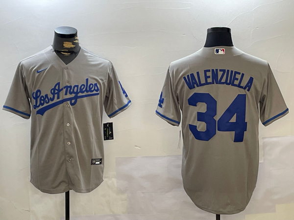 Men's Los Angeles Dodgers Fernando Valenzuela #34 Gray Player Jersey