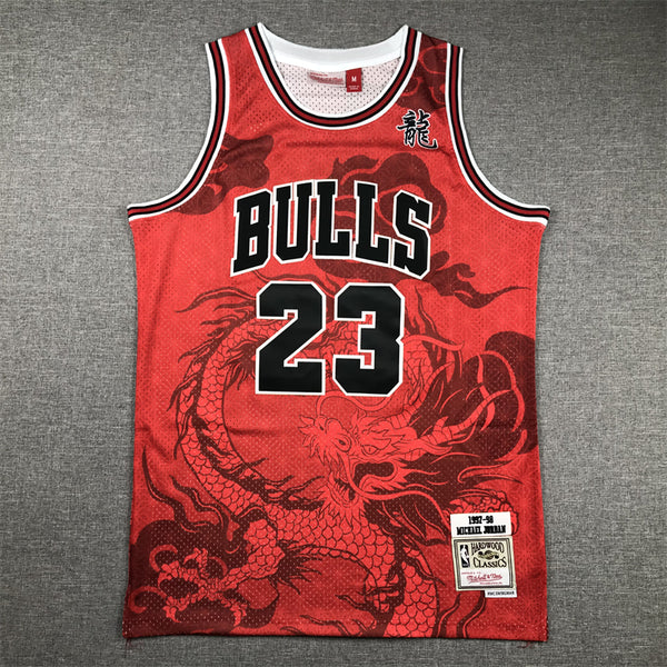 Men's Chicago Bulls Michael Jordan #23 Red Year of Dragon Edition Swingman Jersey