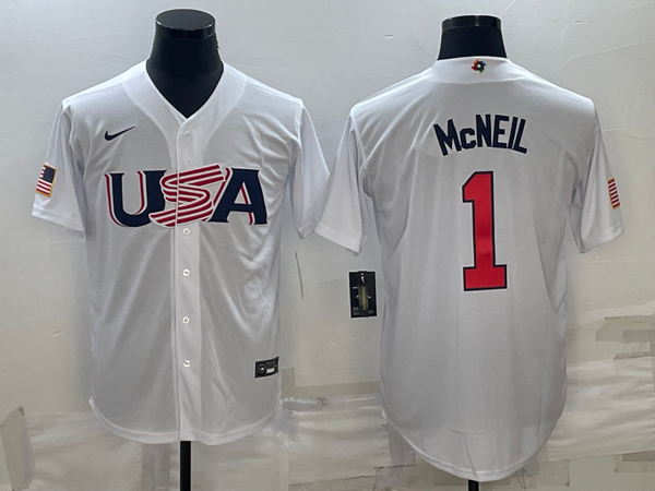 Men's 2023 World Baseball Classic #1 Jeff McNeil USA White Jersey