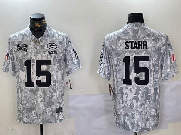 Men's Green Bay Packers Bart Starr #15 Arctic Camo 2024 Salute to Service Limited Jersey