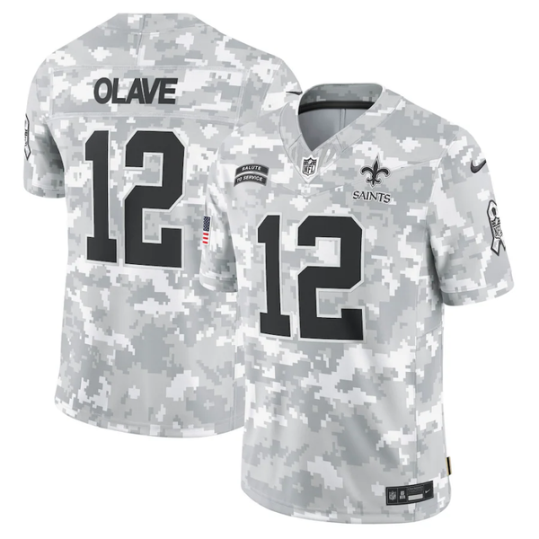 Men's New Orleans Saints Chris Olave #12 Arctic Camo 2024 Salute to Service Limited Jersey