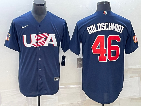 Men's 2023 World Baseball Classic #46 Paul Goldschmidt USA Navy Jersey