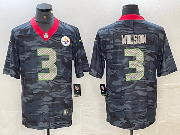 Men's Pittsburgh Steelers Russell Wilson #3 Grey Camouflage Game Jersey