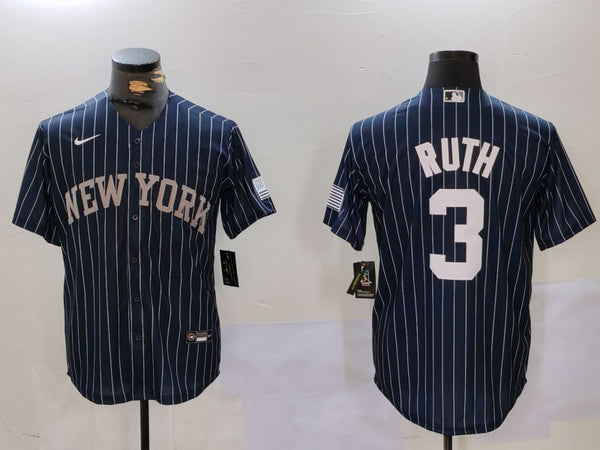 Men's New York Yankees Babe Ruth #3 Navy Player Jersey