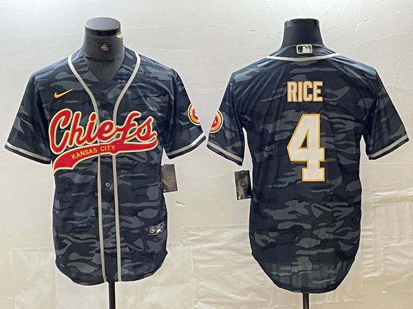 Men's Kansas City Chiefs Rashee Rice #4 Grey Camouflage Player Jersey Joint Edition