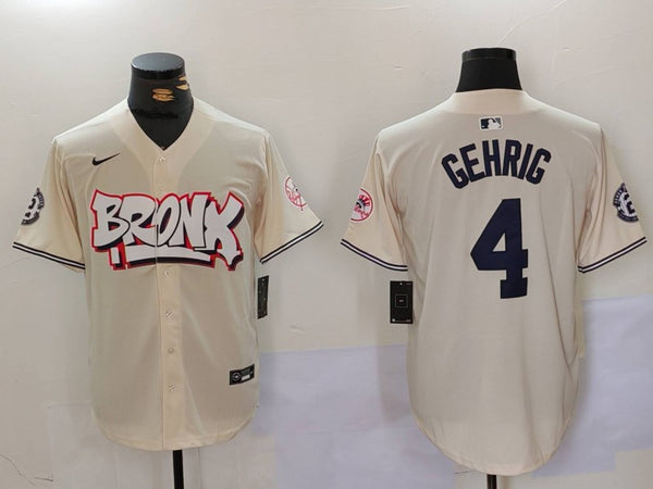 Men's New York Yankees Lou Gehrig #4 Cream Limited Player Jersey