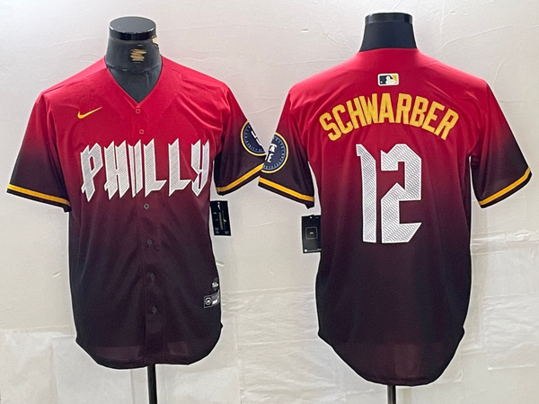 Men's Philadelphia Phillies Kyle Schwarber #12 Red 2024 City Connect Limited Player Jersey