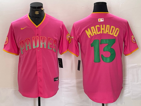 Men's San Diego Padres Manny Machado #13 Pink Replica Player Jersey