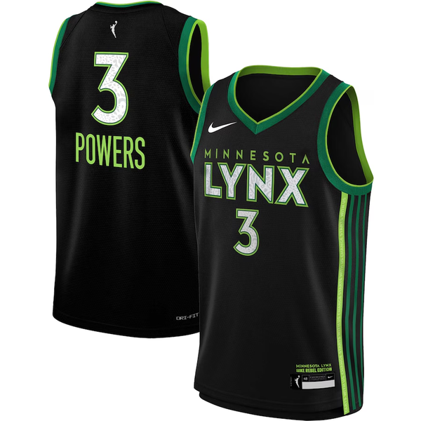 Men's Minnesota Lynx Aerial Powers #3 Black 2023 Rebel Edition Victory Player Jersey