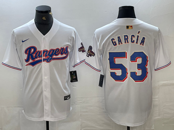 Men's Texas Rangers Adolis Garcia #53 White 2024 Gold Collection Limited Player Jersey