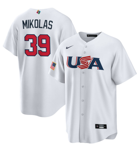 Men's 2023 World Baseball Classic #39 Miles Mikolas USA White Jersey