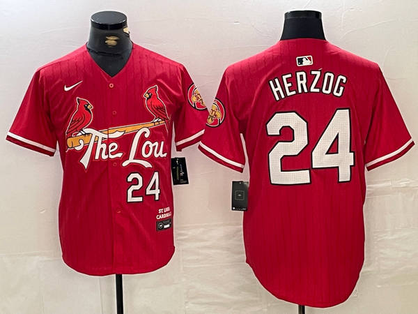 Men's St. Louis Cardinals Whitey Herzog #24 Red 2024 City Connect Limited Player Jersey