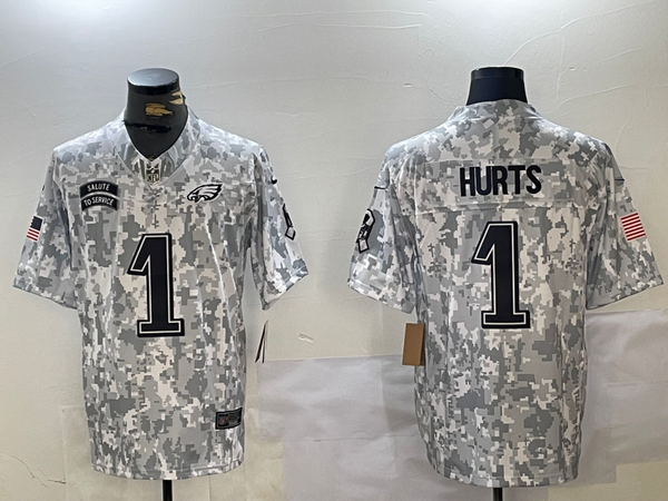 Men's Philadelphia Eagles Jalen Hurts #1 Arctic Camo 2024 Salute to Service Limited Jersey