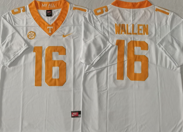 Men's Tennessee Volunteers Morgan Wallen #16 White Player Game Jersey