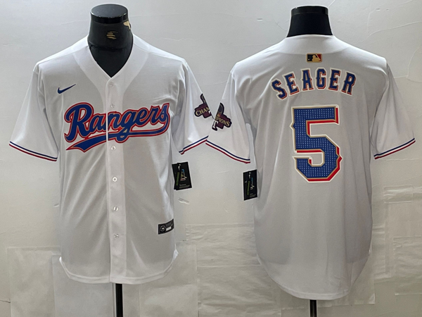 Men's Texas Rangers Corey Seager #5 White 2024 Gold Collection Limited Player Jersey