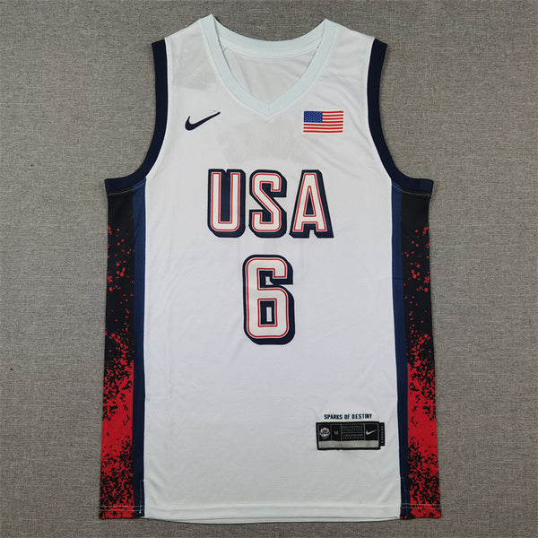 Men's 2024 USA Dream Team LeBron James #6 White Authentic Player Jersey