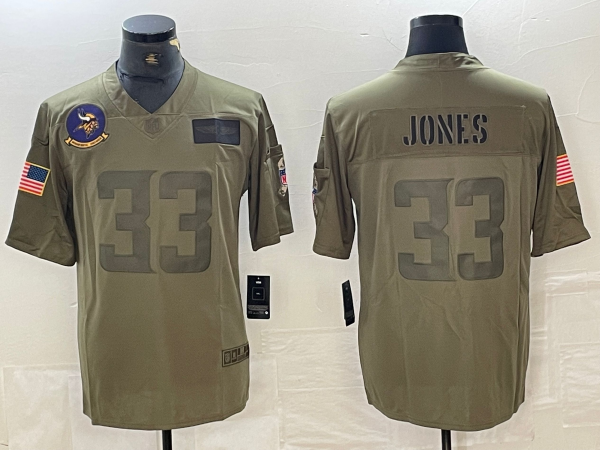 Men's Minnesota Vikings Aaron Jones #33 Olive Game Jersey